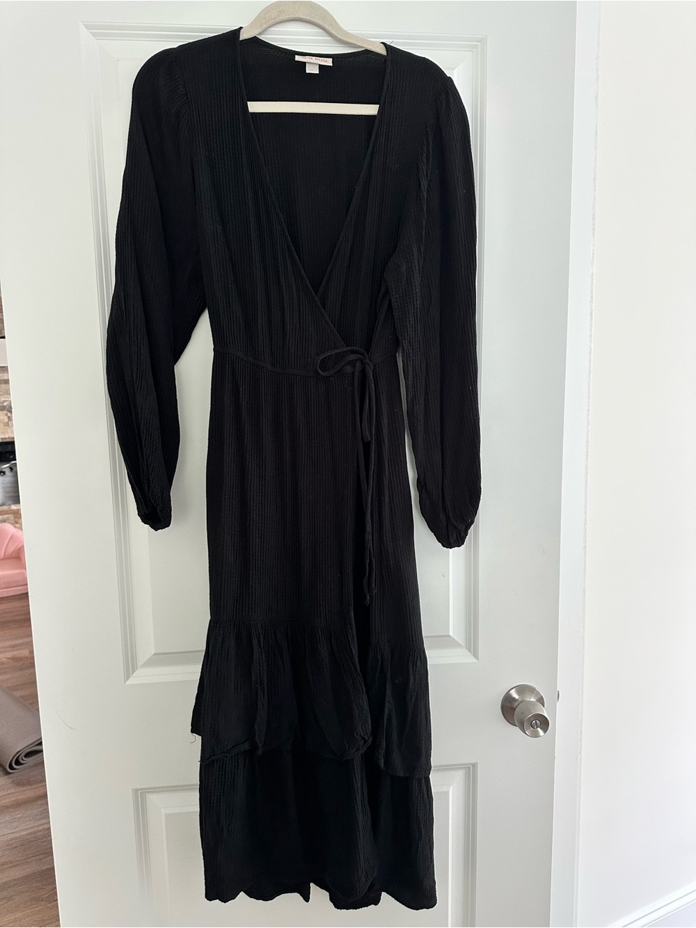 Black Wrap Midi Dress with Long Sleeves